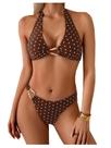 Conjunto de biquíni feminino Milumia de bolinhas Halter Triangle marrom/rosa