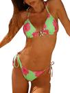 Conjunto de biquíni feminino RoseSeek, leopardo, floral, verde/rosa