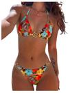 Conjunto de biquíni feminino RoseSeek, leopardo, floral vermelho/azul, tamanho M