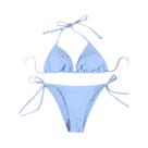 Conjunto De Biquíni Feminino Sexy Em Cor Sólida Com Tanga E Amarração Lateral Ajustável - Moda Praia