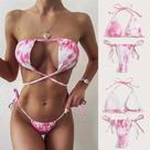 Conjunto de biquíni feminino sexy tie-dye com cadarço com corte alto e frente única