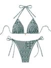Conjunto de biquíni feminino WDIRARA com estampa floral Halter Triangle Green