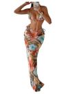 Conjunto de biquíni feminino WDIRARA com saia floral e capa XXL