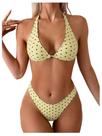 Conjunto de biquíni feminino WDIRARA, de bolinhas, frente única, amarelo, preto