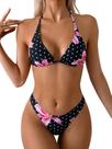 Conjunto de biquíni feminino WDIRARA de bolinhas Halter Triangle Black