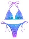 Conjunto de biquíni feminino WDIRARA, triângulo metálico, roxo, azul