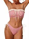 Conjunto de biquíni feminino ZAFUL Bandeau Cheeky Ruffle High Cut, 2 peças Conjunto de biquíni feminino ZAFUL Bandeau Cheeky Ruffle High Cut, 2 peças