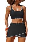 Conjunto de biquíni feminino ZAFUL Color Block Wrap Skort Summer Beach