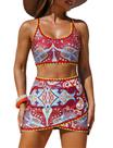 Conjunto de biquíni feminino ZAFUL Color Block Wrap Skort Swimsuit Red XXL