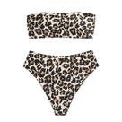 Conjunto de biquíni feminino ZAFUL com estampa de leopardo de corte alto Conjunto de biquíni feminino ZAFUL com estampa de leopardo de corte alto