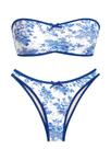 Conjunto de biquíni feminino ZAFUL, sem alças, com textura aberta, azul