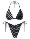 Conjunto de biquíni feminino ZAFUL, tanga triangular, de perna alta, preta, de bolinhas