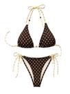 Conjunto de biquíni GORGLITTER feminino de bolinhas Halter Triangle Brown