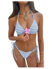 Conjunto de biquíni GORGLITTER listrado, listrado, triangular, tanga azul claro