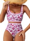 Conjunto de biquíni Herseas Floral Color Block de cintura alta rosa para mulheres