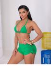 Conjunto de Biquíni Hot Pant Tipo Short com Top Triângulo Ajustável Colorido Copa - P