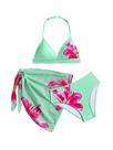 Conjunto de biquíni infantil de 3 peças Verdusa com estampa floral, verde menta, 10 anos