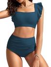 Conjunto de biquíni Kate Kasin High Waisted Ruffle Tummy Control
