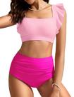 Conjunto de biquíni Kate Kasin High Waisted Ruffle Tummy Control