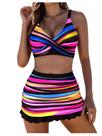 Conjunto de biquíni listrado colorido feminino SOLY HUX de 3 peças Conjunto de biquíni listrado colorido feminino SOLY HUX de 3 peças