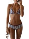 Conjunto de biquíni MakeMechic feminino Halter Triangle azul listrado Conjunto de biquíni MakeMechic feminino Halter Triangle azul listrado