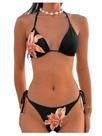 Conjunto de biquíni MakeMechic Floral Triangle Thong Swimsuit preto L