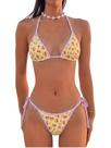 Conjunto de biquíni MakeMechic, tanga triangular floral feminina, amarela S