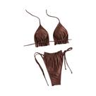 Conjunto De Biquíni Marrom Com Babados E Renda, Moda Praia Feminina Sexy De Alta Qualidade, Maiô Com