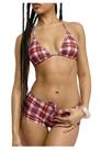 Conjunto de biquíni RoseSeek Gingham xadrez com shorts para mulheres