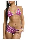 Conjunto de biquíni RoseSeek Gingham xadrez xadrez com shorts rosa