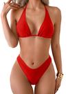 Conjunto de biquíni RoseSeek Triangle Halter Top High Cut Bottom vermelho