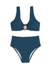 Conjunto de biquíni SOLY HUX feminino com anel, cintura alta, azul azul-petróleo