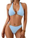 Conjunto de biquíni SOLY HUX feminino com decote em V ligado em azul