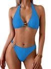 Conjunto de biquíni SOLY HUX feminino com decote em V ligado em azul