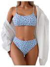 Conjunto de biquíni SOLY HUX feminino com estampa floral de cintura alta azul L