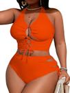 Conjunto de biquíni SOLY HUX feminino plus size para controle de barriga laranja