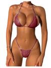 Conjunto de biquíni SOLY HUX Metallic Halter Triangle Thong Red
