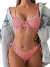 Conjunto de biquíni SweatyRocks com nervuras e corte alto, gravata borboleta rosa para mulheres