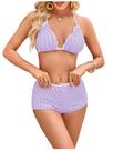 Conjunto de biquíni SweatyRocks feminino listrado roxo com short masculino S