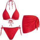 Conjunto de Biquíni Triangular Vermelho Daci 3 Peças com Saída de Praia