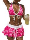 Conjunto de biquíni Verdusa Boho Floral Halter com saia coberta rosa