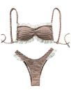 Conjunto de biquíni Verdusa Gingham Ruffle Eyelet High Cut Café Brown