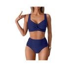 Conjunto De Biquíni Vintage Y2K Para Mulheres, Cor Sólida, Decote Em V Profundo, Moda De Praia Para