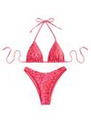 Conjunto de biquíni WDIRARA com listras florais Halter String Thong rosa XS Conjunto de biquíni WDIRARA com listras florais Halter String Thong rosa XS