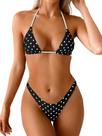 Conjunto de biquíni WDIRARA com poás, reversível, halter, preto e branco