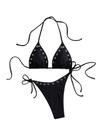 Conjunto de biquíni WDIRARA Grommet Eyelet Halter Triangle Black para mulheres