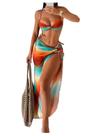 Conjunto de biquíni WDIRARA Ombre Twist Ruched Swimsuit com saia de praia