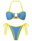 Conjunto de biquíni ZAFUL Bandeau Swimsuit Cheeky Triangle Thong Blue XL