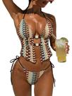 Conjunto de biquíni ZAFUL Boho Halter texturizado com tiras e encosto para mulheres Conjunto de biquíni ZAFUL Boho Halter texturizado com tiras e encosto para mulheres