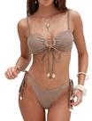 Conjunto de biquíni ZAFUL feminino Bandeau O Ring Fishnet Swimsuit Brown Conjunto de biquíni ZAFUL feminino Bandeau O Ring Fishnet Swimsuit Brown